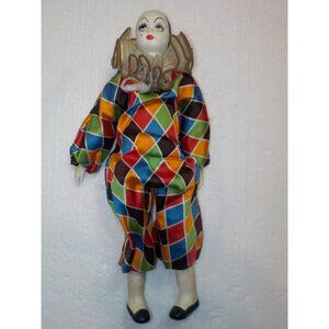 Vintage Porcelain 12" Mardi Gras Jester Doll